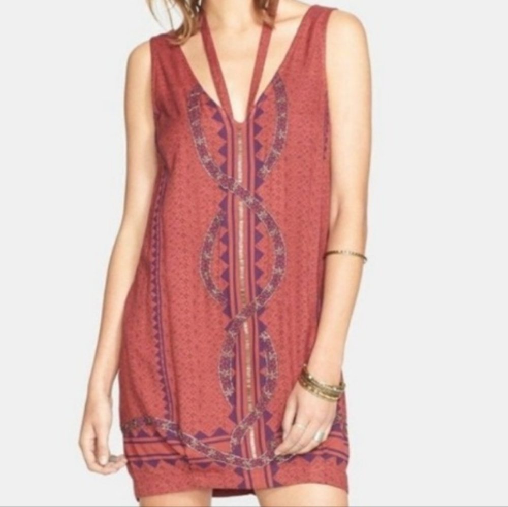FREE PEOPLE SZ XS DIAMONDS AND SNAKES BEADED BOHO FESTIVAL VNECK  DRESS